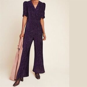 Anthropologie Deep Purple Long Sleeve Jumpsuit